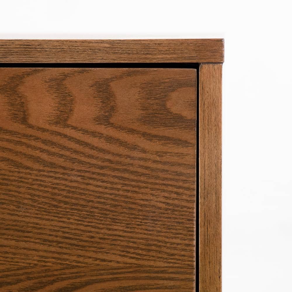 Walnut Brown Mid-Century Modern 5-Drawer Chest with Brass Handles