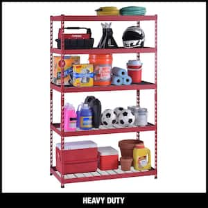 5-Shelf 48 in. W x 24 in. D x 78 in. H, Heavy-Duty Steel Shelving in Red