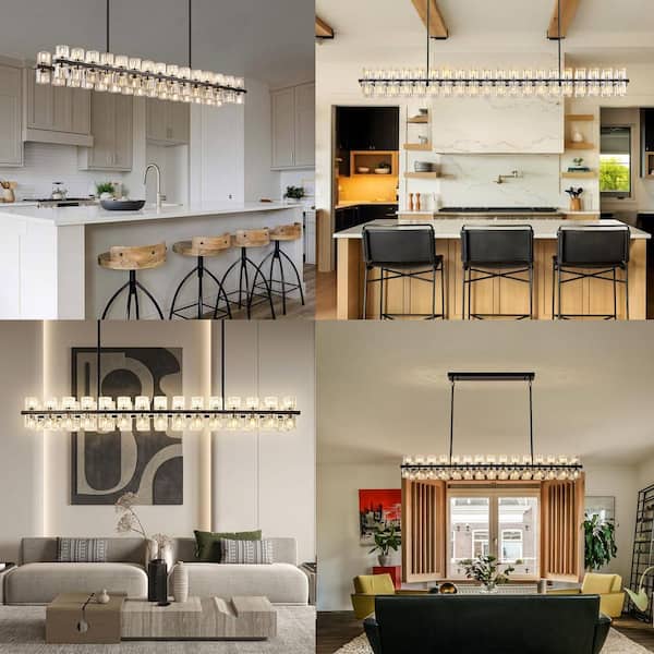 リモコン付き現代K9水晶LEDシャンデリアは、独特のダブルリング北ヨー YUYI 60-Light Black Rectangular Chandelier, 54 in. Modern K9