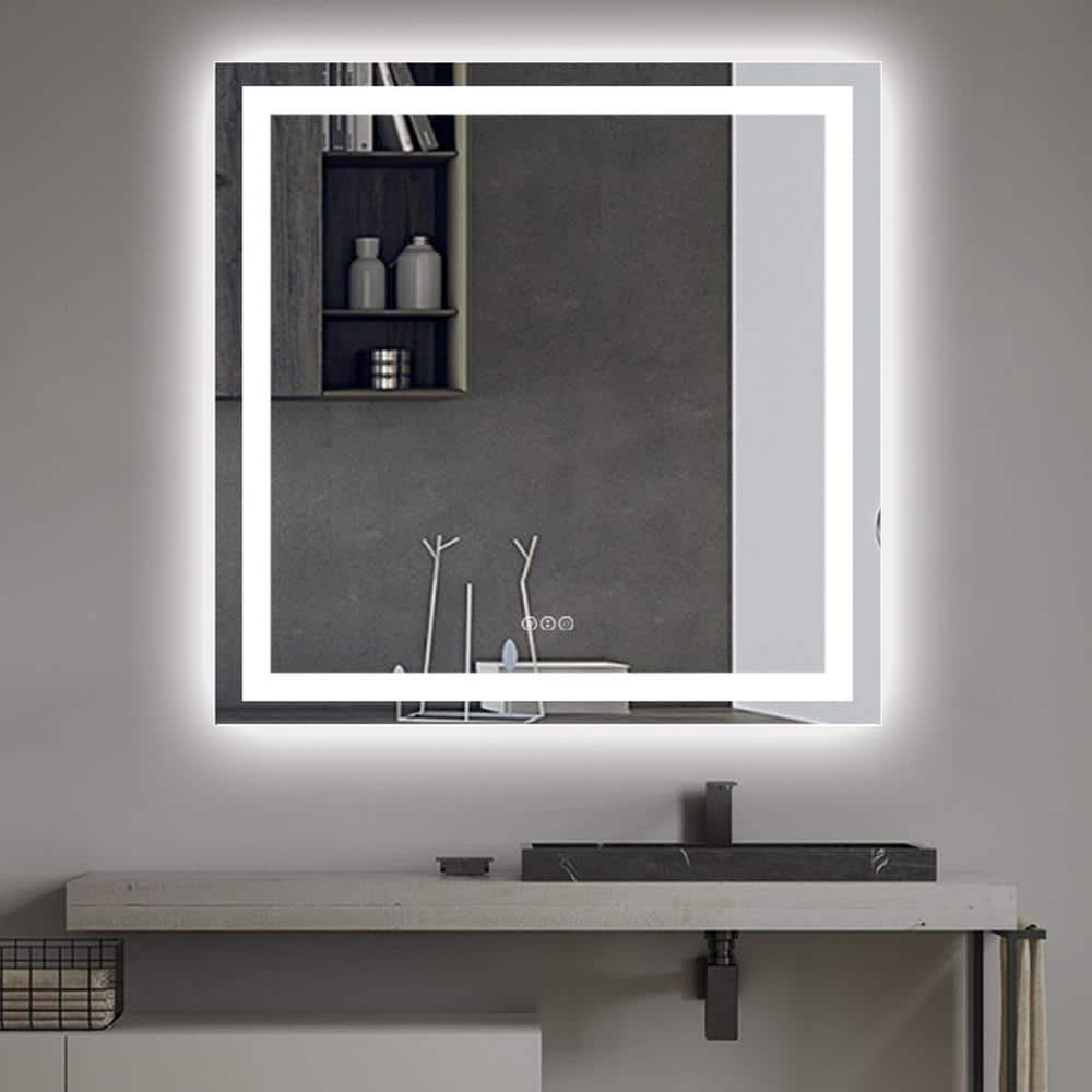 ExBrite Exbritre 36 in. W x 36 in. H Medium Square Frameless Anti-Fog Wall  Mount Bathroom Vanity Mirror in Silver THD1CJ3636 The Home Depot