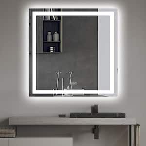 Exbritre 36 in. W x 36 in. H Medium Square Frameless Anti-Fog Wall Mount Bathroom Vanity Mirror in Silver