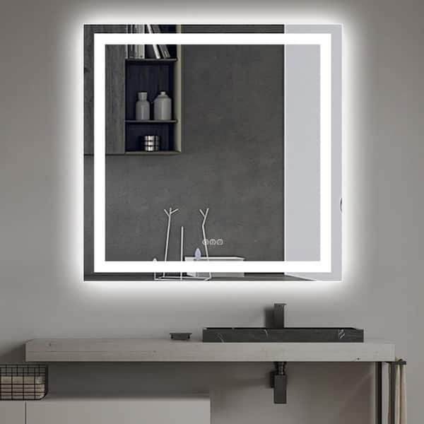 ExBrite Third Generation 28 x 36 Frameless LED Super Slim Bathroom Vanity Mirror with Clock, Night Light, Anti Fog, Dimmer, Touch Button and