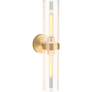Purist 2 Light Brushed Moderne Brass Indoor Bathroom Vanity Light Fixture, UL Listed