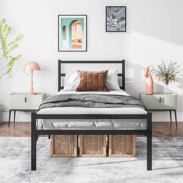 Amazon.com: Z-hom Upholstered Twin Bed Frames, Upgraded Metal Bed Frame  with LED Lights Headboard & Footboard, Bed Furniture with Charging Station  