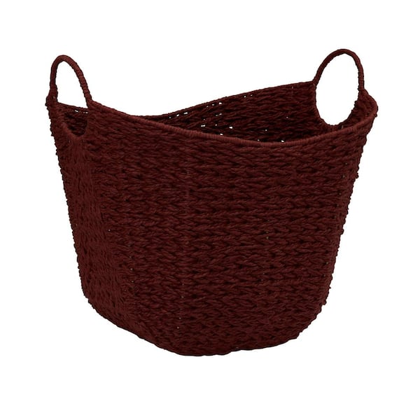HOUSEHOLD ESSENTIALS Tall Scoop Basket in Burgundy with Paper Rope