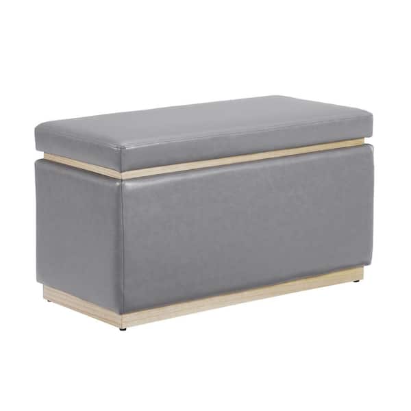 Linon Home Decor Savoy Grey Faux Leather Rectangle Ottoman
