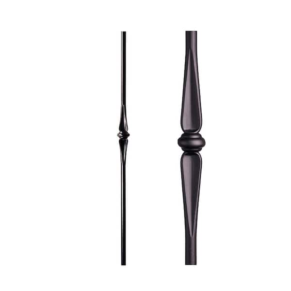 Satin Black 1.1.19 Single Tapered Knuckle Round 1 in. x 48 in. Iron Newel Support Post for Stair Remodeling