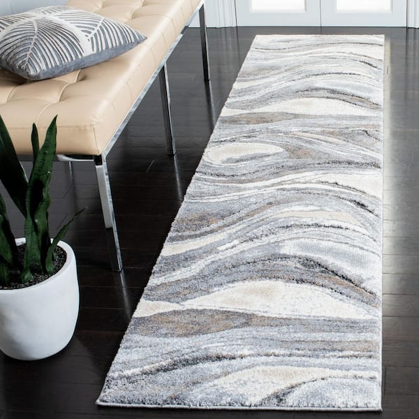 Cyrus Shag 2 ft. x 15 ft. Gray/Beige Wavy Marble Runner Rug