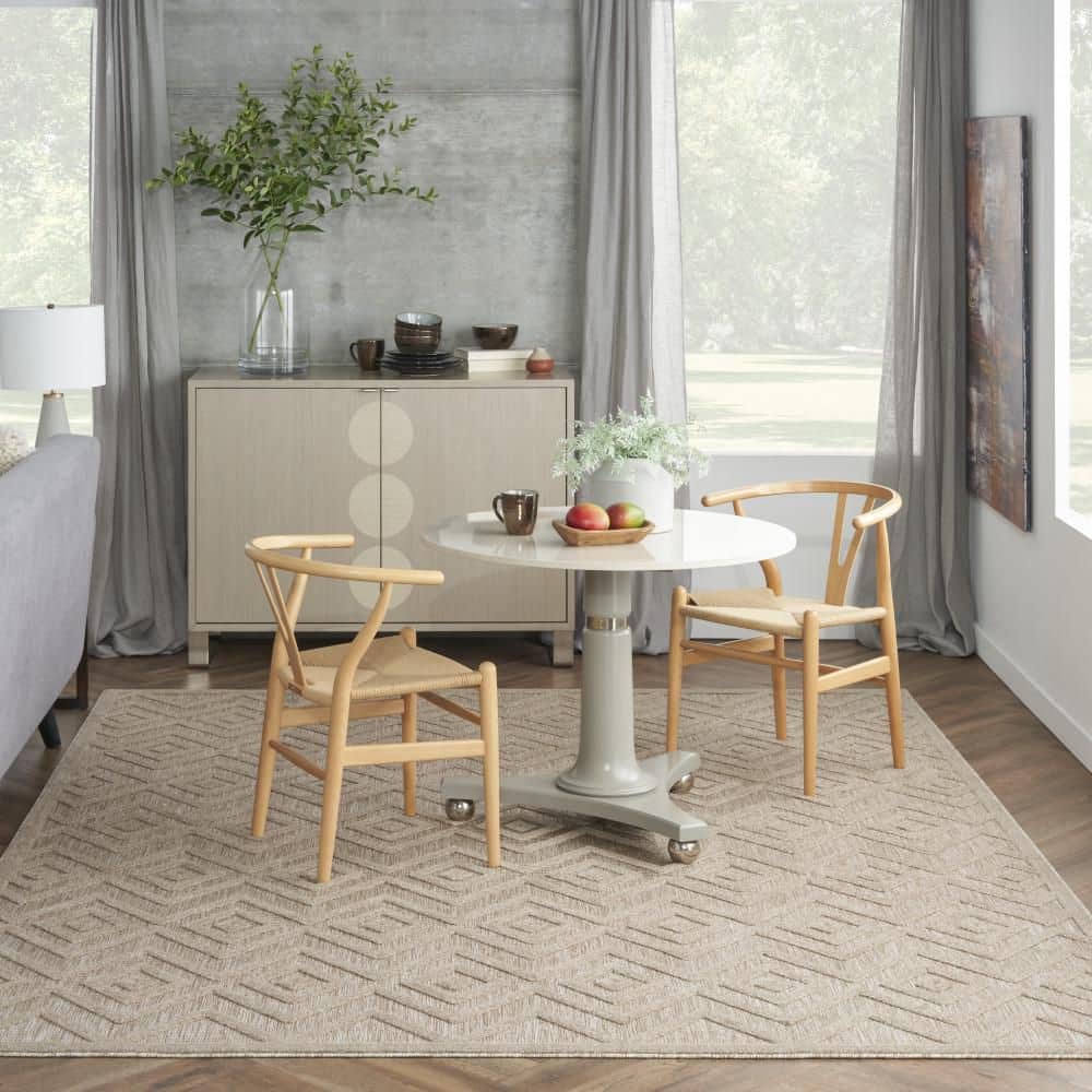 Natural Beige Diamond Flatweave 8' x 10' Indoor Outdoor Rug