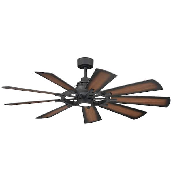 Gentry 60 in. Indoor Distressed Black Downrod Mount Ceiling Fan with Integrated LED with Wall Control Included