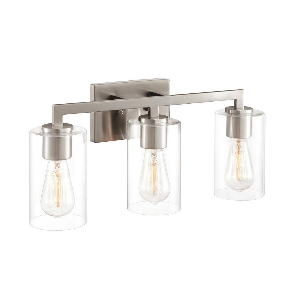 KAWOTI 20.75 in. 3-Light Brushed Nickel Vanity Light with Clear Glass ...