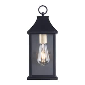 Decorators 15 in. Black Traditional Dusk to Dawn Outdoor Hardwired Wall Lantern Sconce with No Bulbs Included