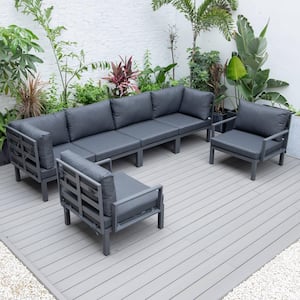 Hamilton 7-Piece Aluminum Modular Outdoor Patio Conversation Sectional Set with Cushions for Black Patio & Lawn