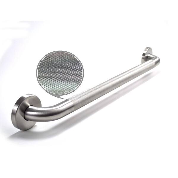WingIts Premium Series 32 in. x 1.25 in. Diamond Knurled Grab Bar in Satin Stainless Steel (35 in. Overall Length)