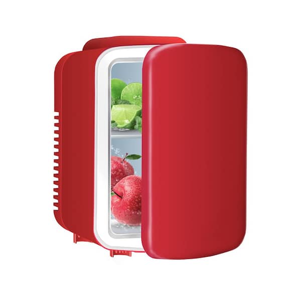 JEREMY CASS 8in. 0.14 cu. ft. Mini Refrigerator in Red, 4L/6 Can Portable Cooler Refrigerator for Skincare, Beverage, Food