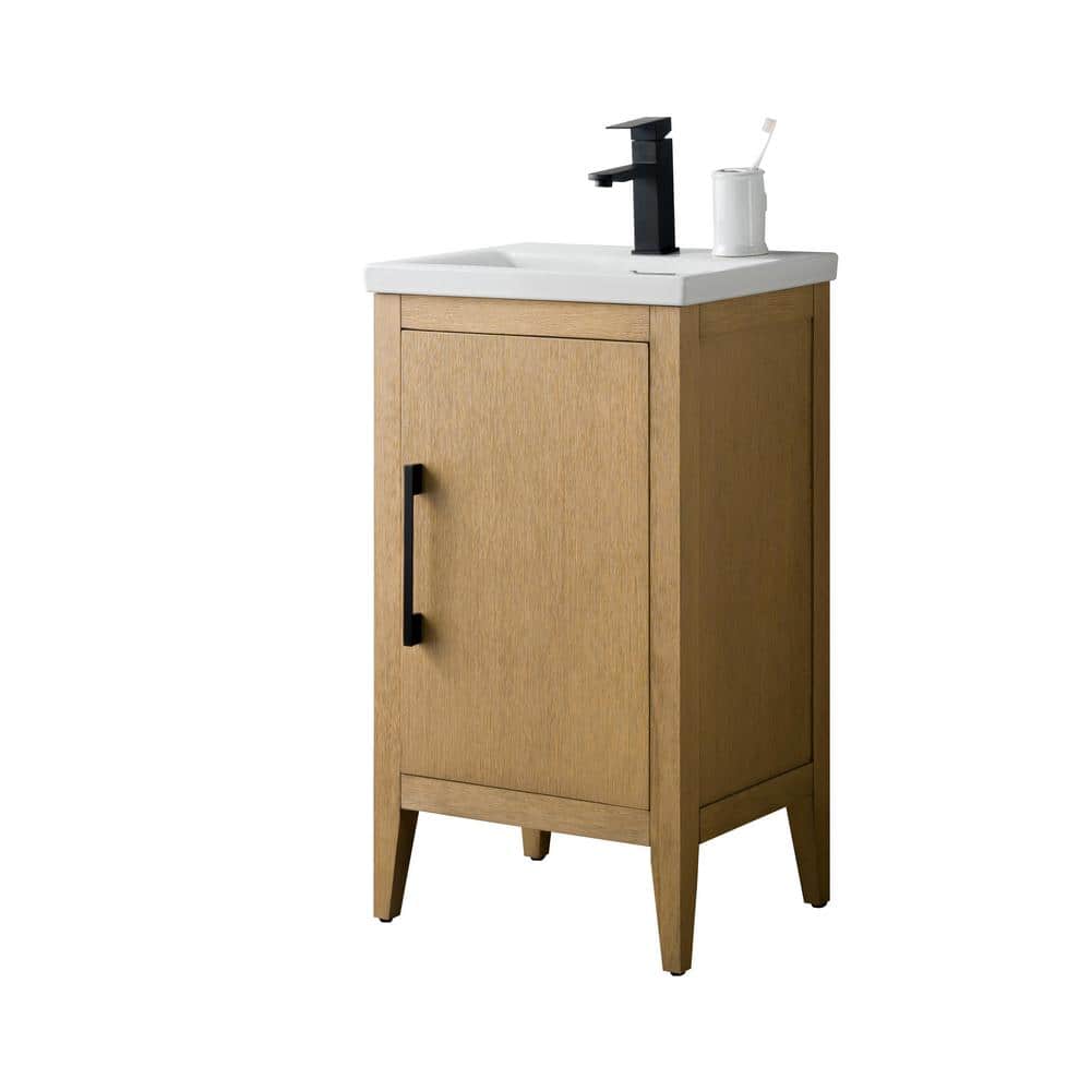 Natural Oak Single Bathroom Vanity with Ceramic Top