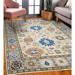 Beige Hand Knotted Wool Traditional Modern Knot Rug, 9' x 12', Area Rug