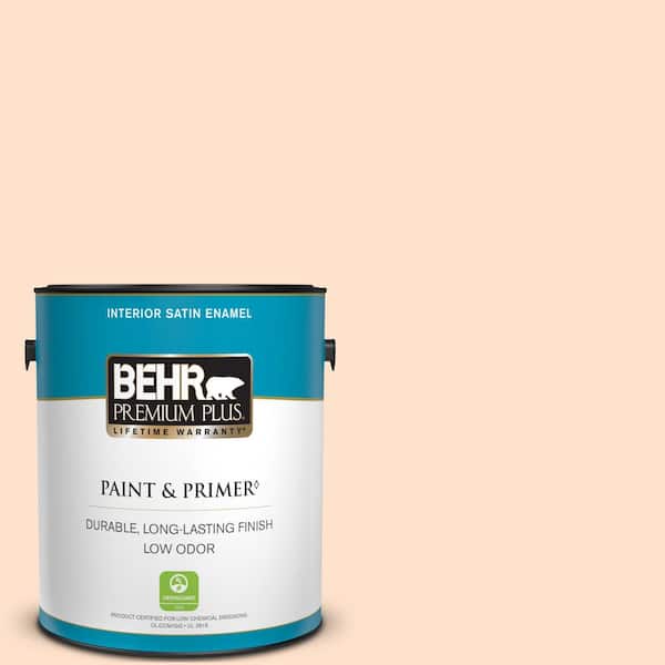 BEHR PREMIUM PLUS 1 gal. #P200-1 Melted Marshmallow Satin Enamel Low Odor Interior Paint & Primer