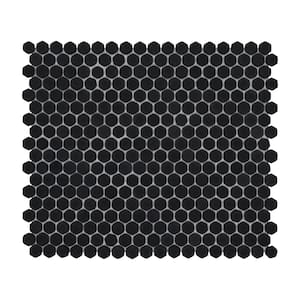 Black Hexagon 11.5 in. x 9.9 in. Recycled Glass Marble Looks Mosaic Floor and Wall Tile (7.9 sq. ft./Case)