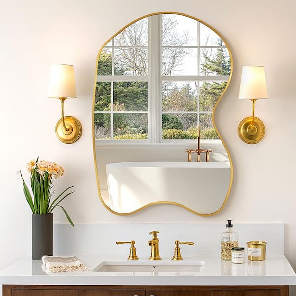 20 in. W x 32 in. H Irregular Gold Aluminum Alloy Framed Asymmetrical Wall Mirror
