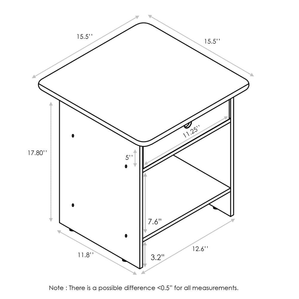 French Oak Grey and Black Square Wood End Table with Storage Bin
