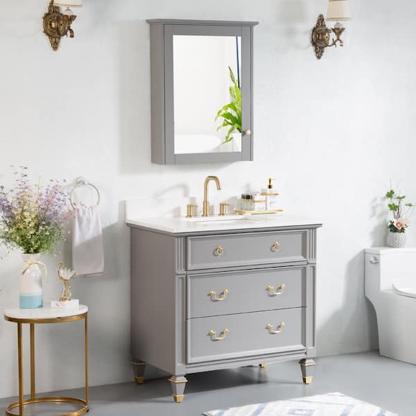 Allen 36 in. W x 22 in. D x 35 in. H Bath Vanity in Titanium Gray with Carrera White Vanity Top with Single White Basin