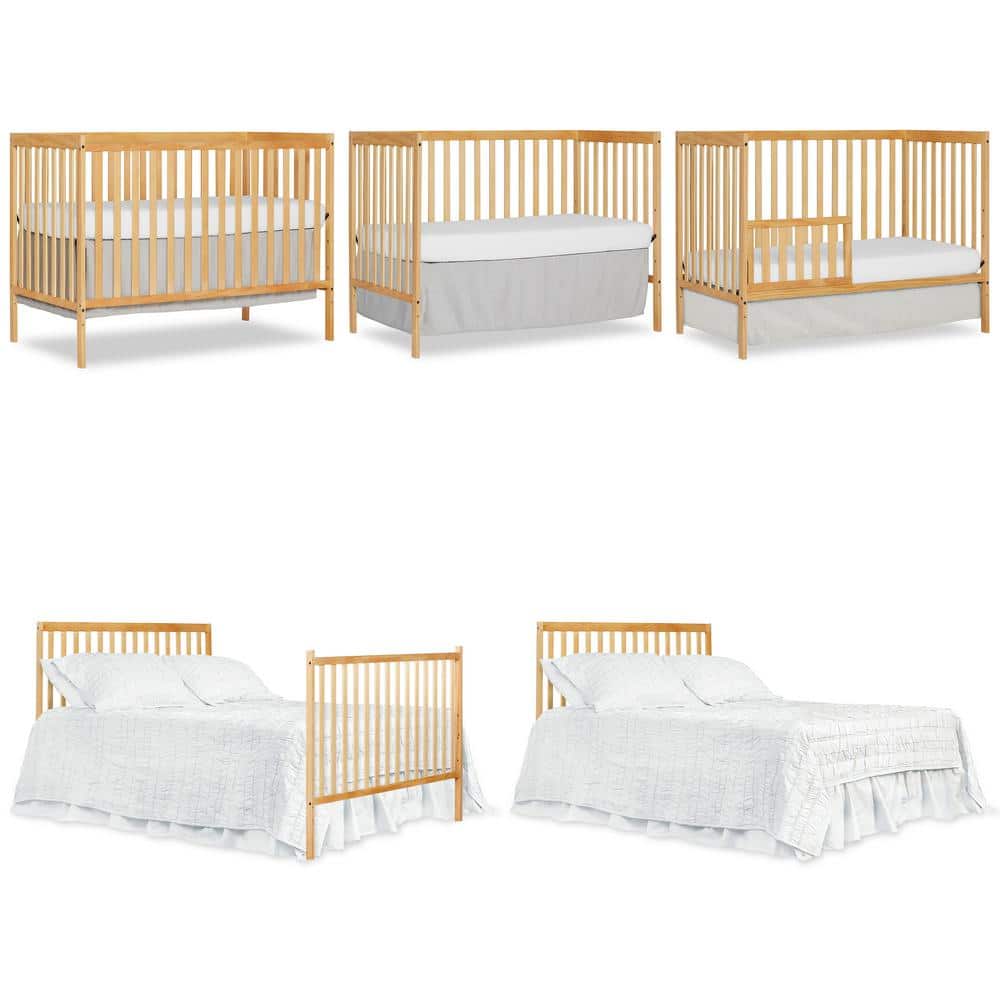 Natural Pinewood 5-in-1 Convertible Crib with Adjustable Mattress Support