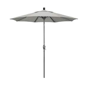 7.5 ft. Grey Aluminum Market Push Button Tilt Crank Lift Patio Umbrella in Granite Sunbrella