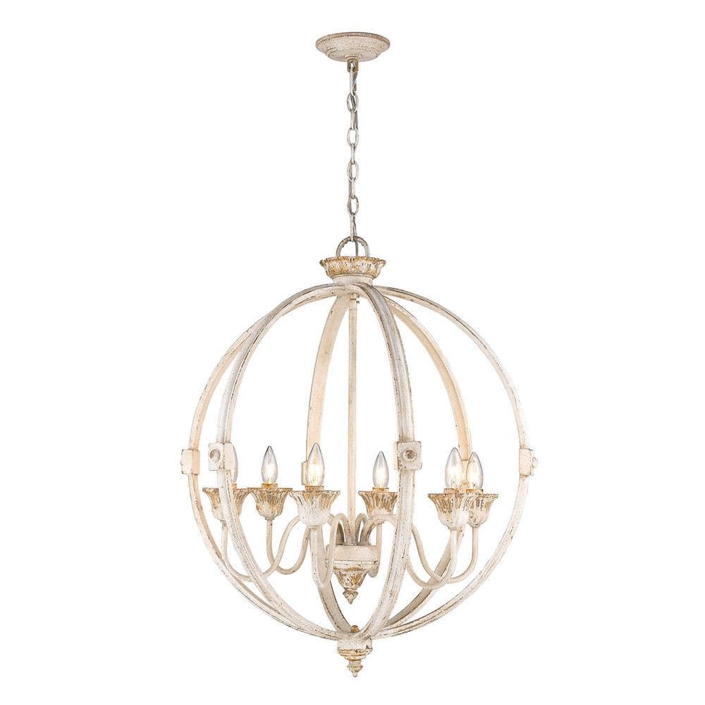 Antique Ivory 6-Light Candelabra Chandelier with Rusty Gold Patina