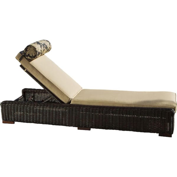 RST Brands Resort Espresso Patio Chaise Lounge with Heather Beige Cushion