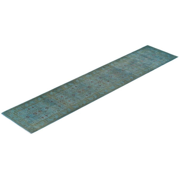 Overdyed Blue 2 ft. 7 in. x 12 ft. 3 in. Wool Indoor Area Rug