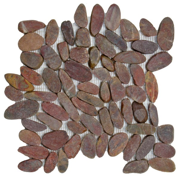 Merola Tile Riverstone Flat Red 11-3/4 in. x 11-3/4 in. x 12 mm Natural Stone Mosaic Tile