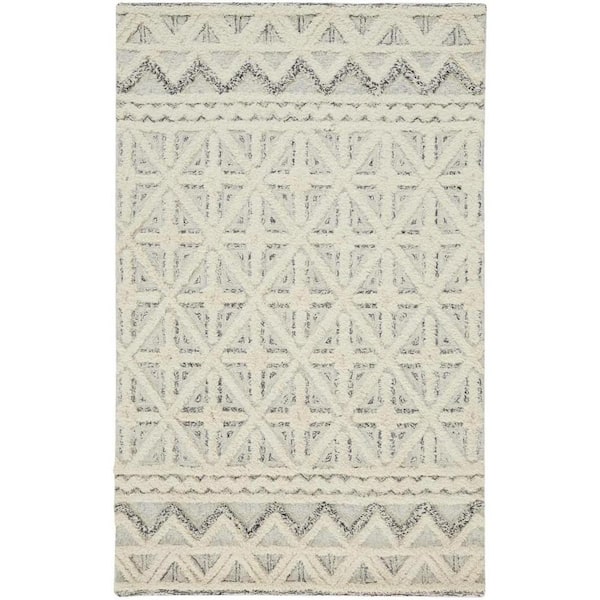 HomeRoots 8 x 10 Ivory and Black Geometric Area Rug
