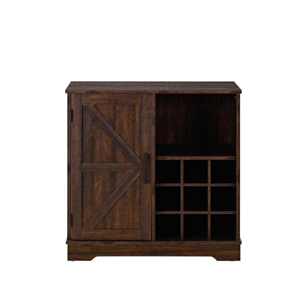  31.5 in. Wood Pantry Organizer with Wine Rack and Barn Door in Espresso