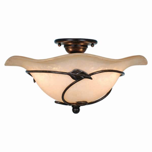 Vine 15-in W Black Rustic Semi Flush Mount Ceiling Light Amber Glass