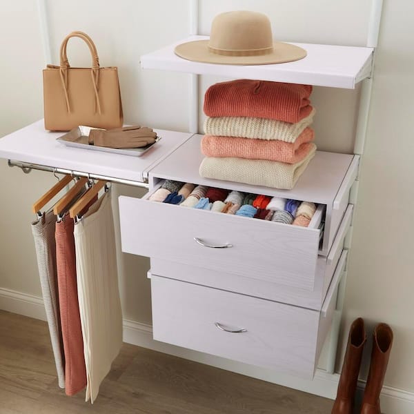 Everbilt Genevieve White Adjustable Closet Organizer Large Drawer Kit