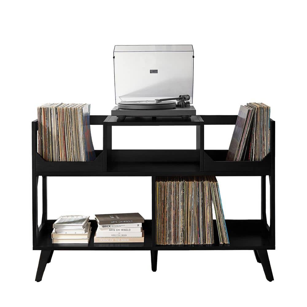CROSLEY FURNITURE Asheville Black Large Record Storage Cosnsole