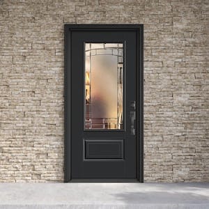 Performance Door System 36 in. x 80 in. 3/4-Lite Left-Hand Inswing Element Black Smooth Fiberglass Prehung Front Door