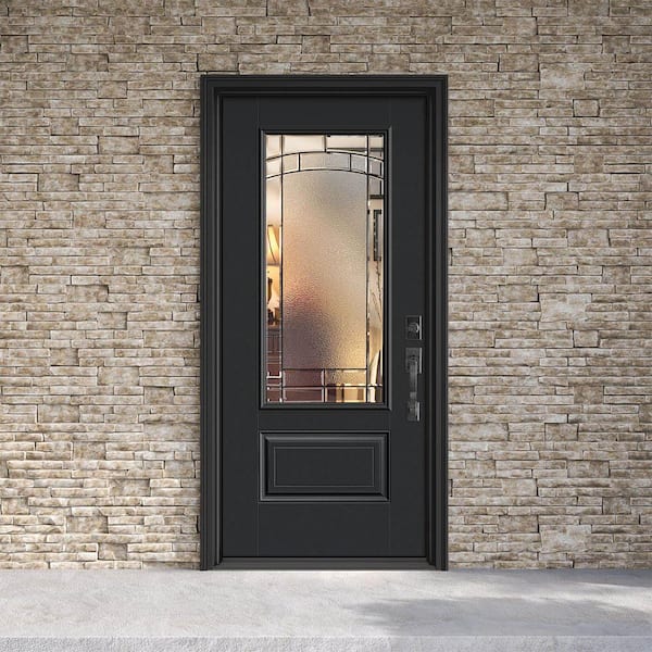Performance Door System 36 in. x 80 in. 3/4-Lite Left-Hand Inswing Element Black Smooth Fiberglass Prehung Front Door