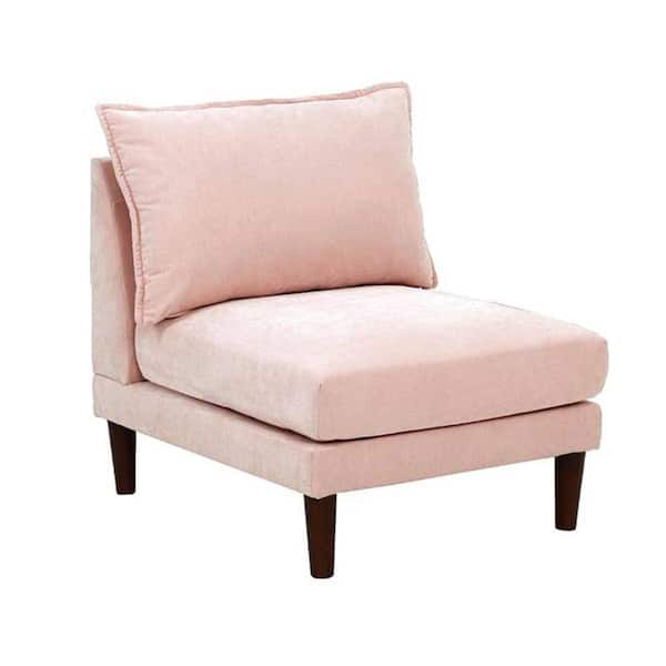 Benjara Blush Pink Fabric Upholstery Sofa Armless Chair with Lumbar Cushion