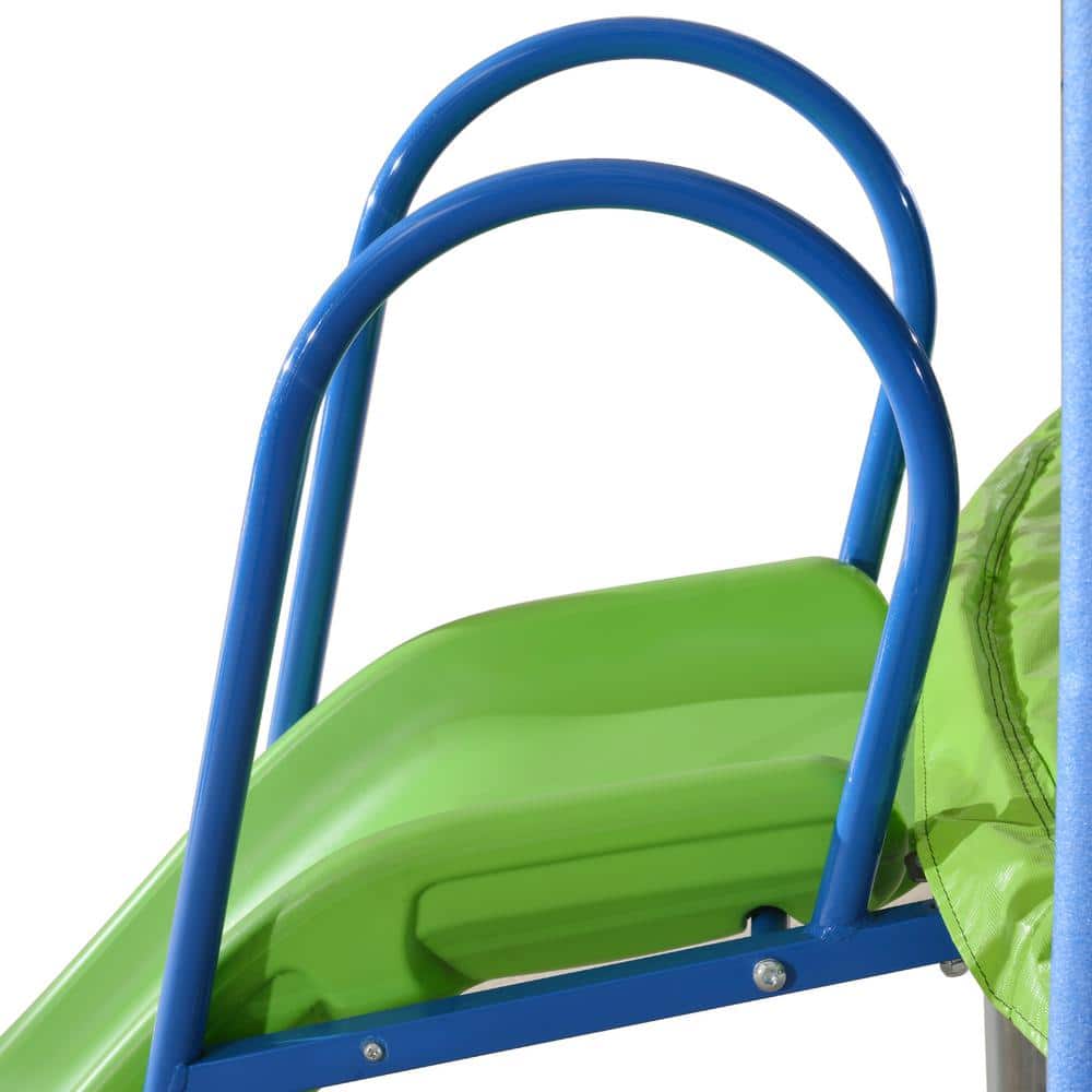 12FT Green Outdoor Trampoline with Slide, Swings, and Basketball Hoop
