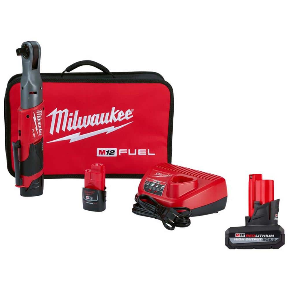 M12 FUEL 12V Lithium-Ion Brushless 1/2 in. Cordless Ratchet Kit W/(2) 2.0Ah Batteries, Charger, Bag & 5.0 Ah Battery price history on PriceWatchPro