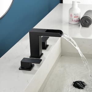 8 in. Widespread Double Handle Waterfall Bathroom Faucet with Deckplate and Drain in Black