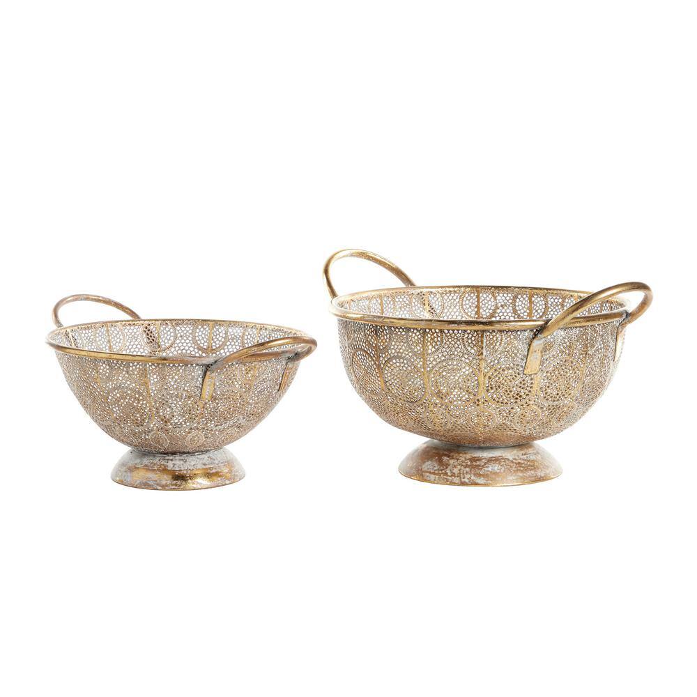 LITTON LANE 2Piece Gold Metal Decorative Bowls for Home Decor with
