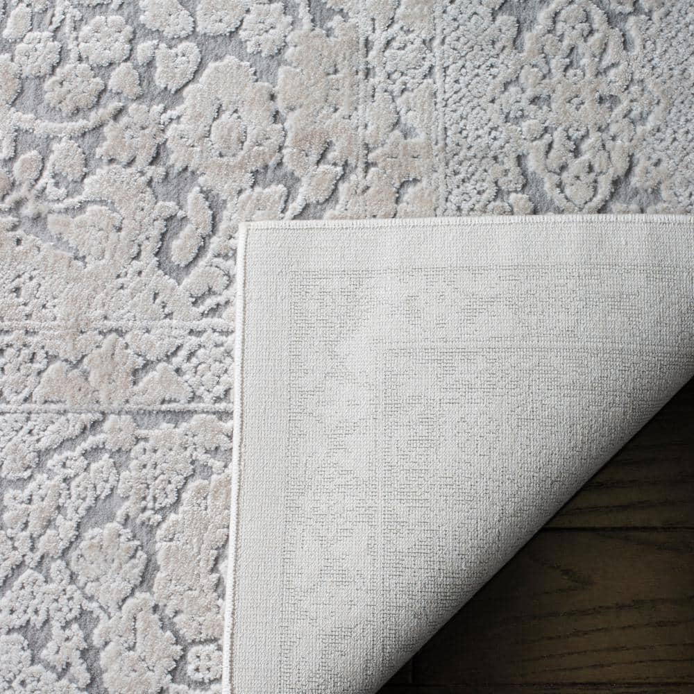Light Grey and Cream Floral Synthetic Runner Rug, 2'3" x 6'