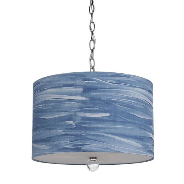 AF Lighting Water Color Coast 3-Light Matte Pendant with Hand-Printed Blue Shade