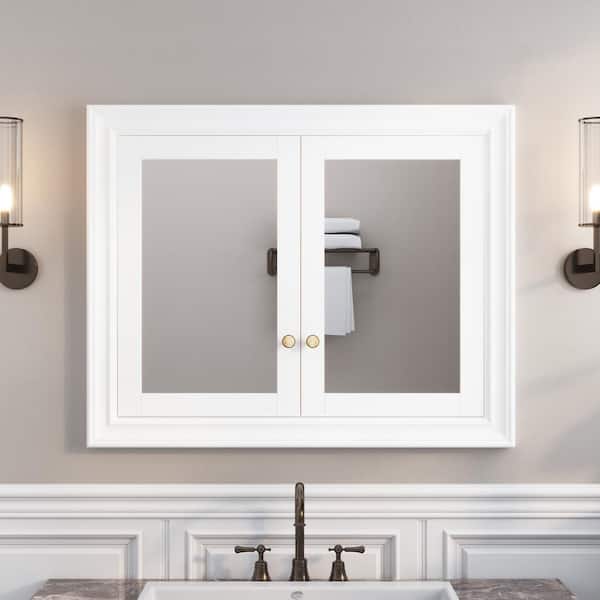 FORCLOVER 40 in. W x 32 in. H Rectangular Recessed Solid Wood Medicine Cabinet with Mirror