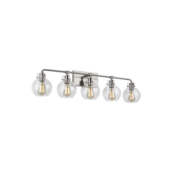 Generation Lighting Clara 40 in. 5-Light Satin Nickel Vanity Light Clear Seeded Glass Shades