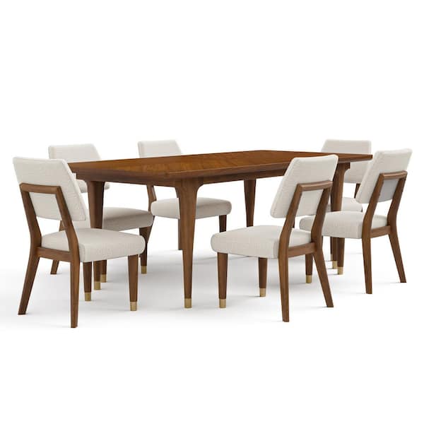 Forma 7-Piece Mid Century Walnut Wood Top Dining Room Set with Gold-Capped Legs (Seats 6)