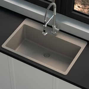 Stonehaven 33 in. Drop-In Single Bowl Taupe Ice Granite Composite Kitchen Sink with Taupe Strainer